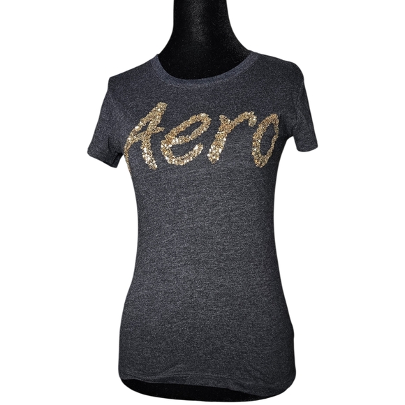 Aeropostale Tops - Aeropostale Charcoal Tee with Gold Lettering